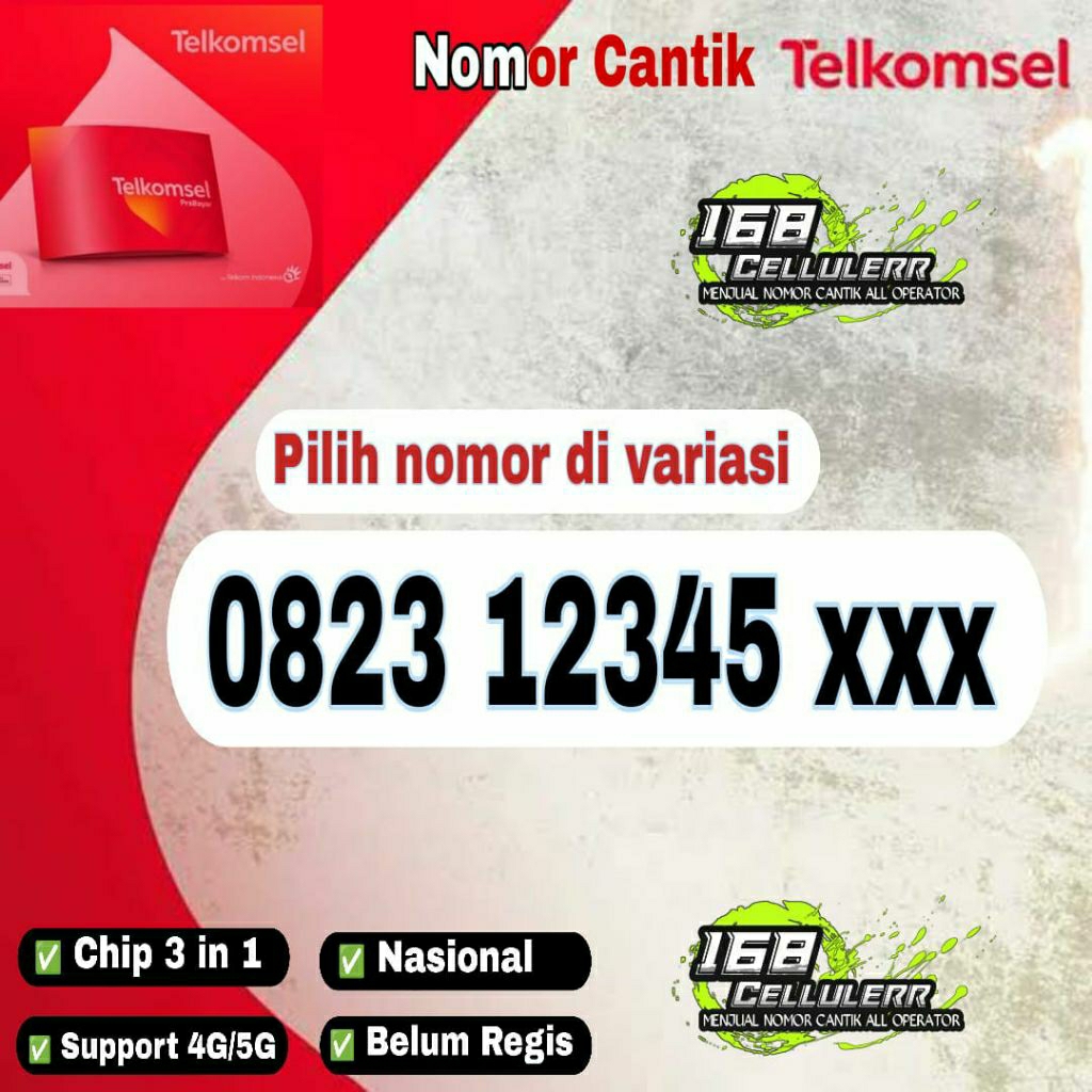 nomor cantik Telkomsel simpati 4G 0823 12345