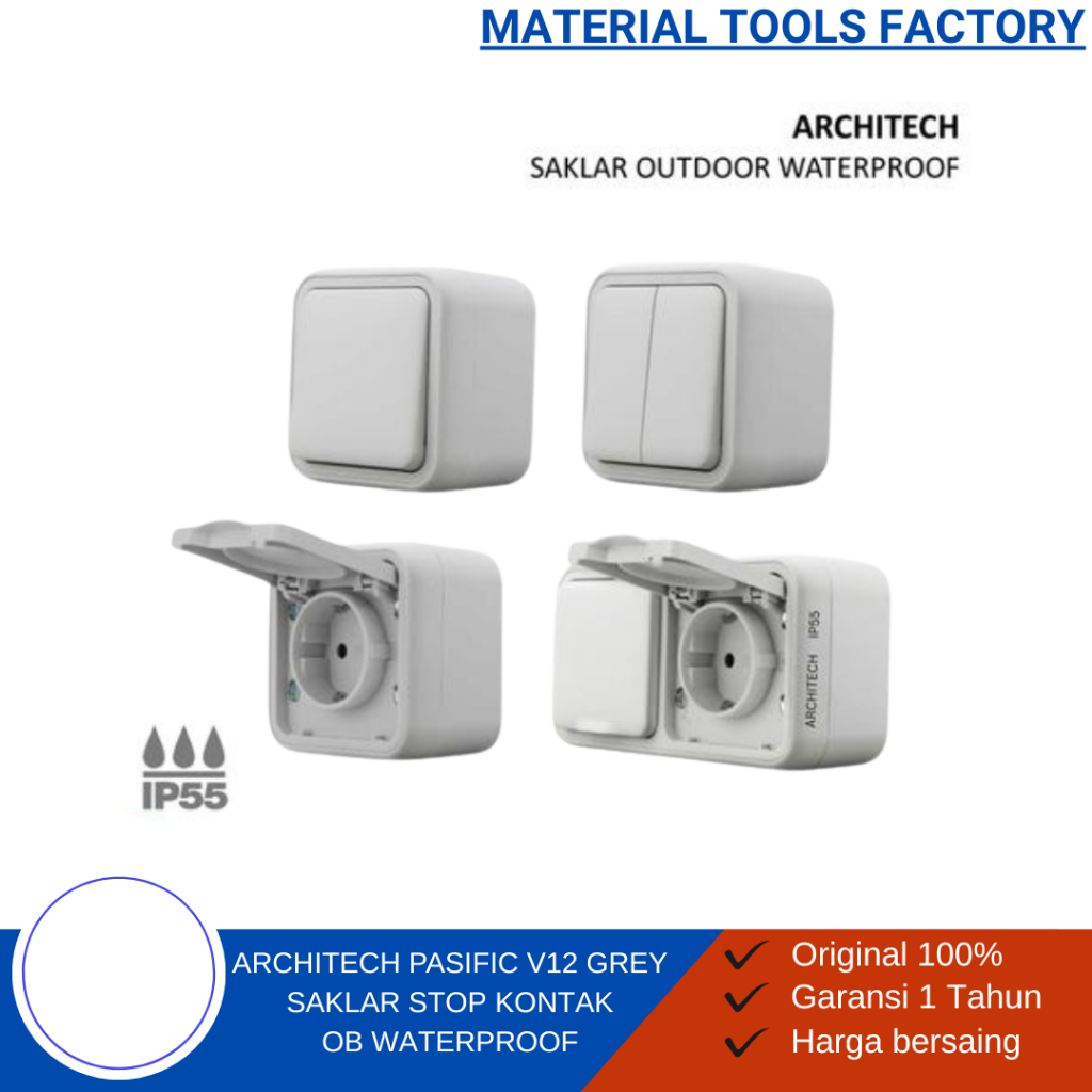 STOP KONTAK -SAKLAR LAMPU - SAKLAR ARCHITECH - ARCHITECH PASIFIC V12 BLACK WATERPROOF - STOP KONTAK