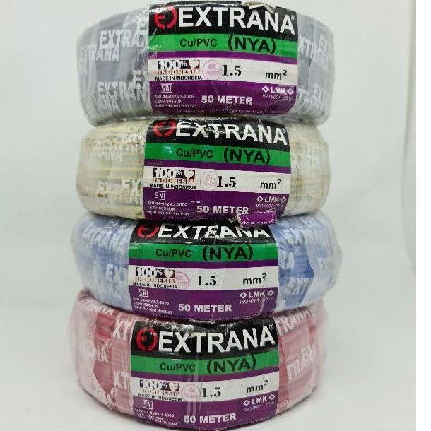 Extrana Kabel Listrik NYA 1 x 1.5 mm 50 M Meter Full SNI LMK Kawat Tembaga Tunggal 1.5mm 1,5mm 1,5 o