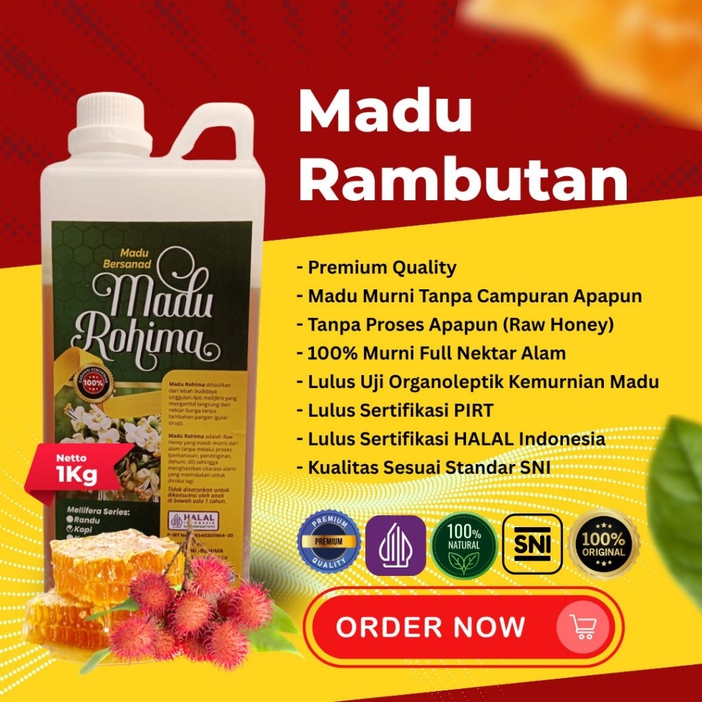 

Madu Rambutan Rohima_1kg Murni asli100% tanpa campuran Standar SNI Grade A Pure Raw Honey Asli Alam Indonesia Madu Keluarga sehat Suplemen Alami Penjaga Imunitas Daya Tahan Tubuh Keluarga