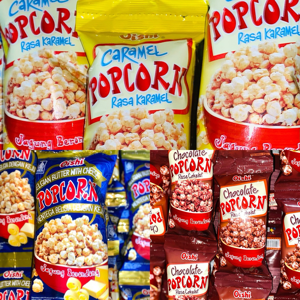 

OISHI POPCORN 1 RENCENG 20gr x 10Pcs All Varian Rasa Karamel Cokelat Belgian Butter Mentega Belgia| Jagung Berondong