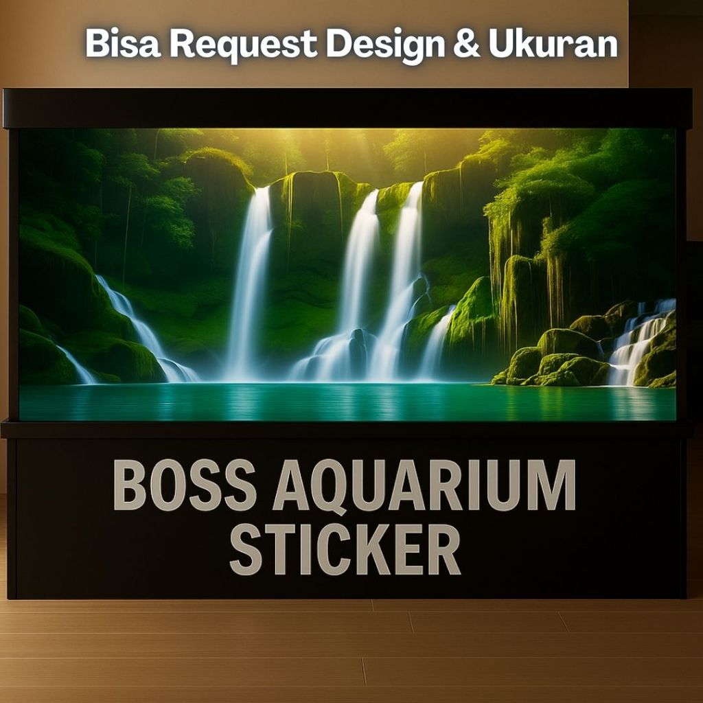 Boss Sticker Aquarium Wallpaper Aquarium Waterfall Pemandangan Alam Air Terjun 3D