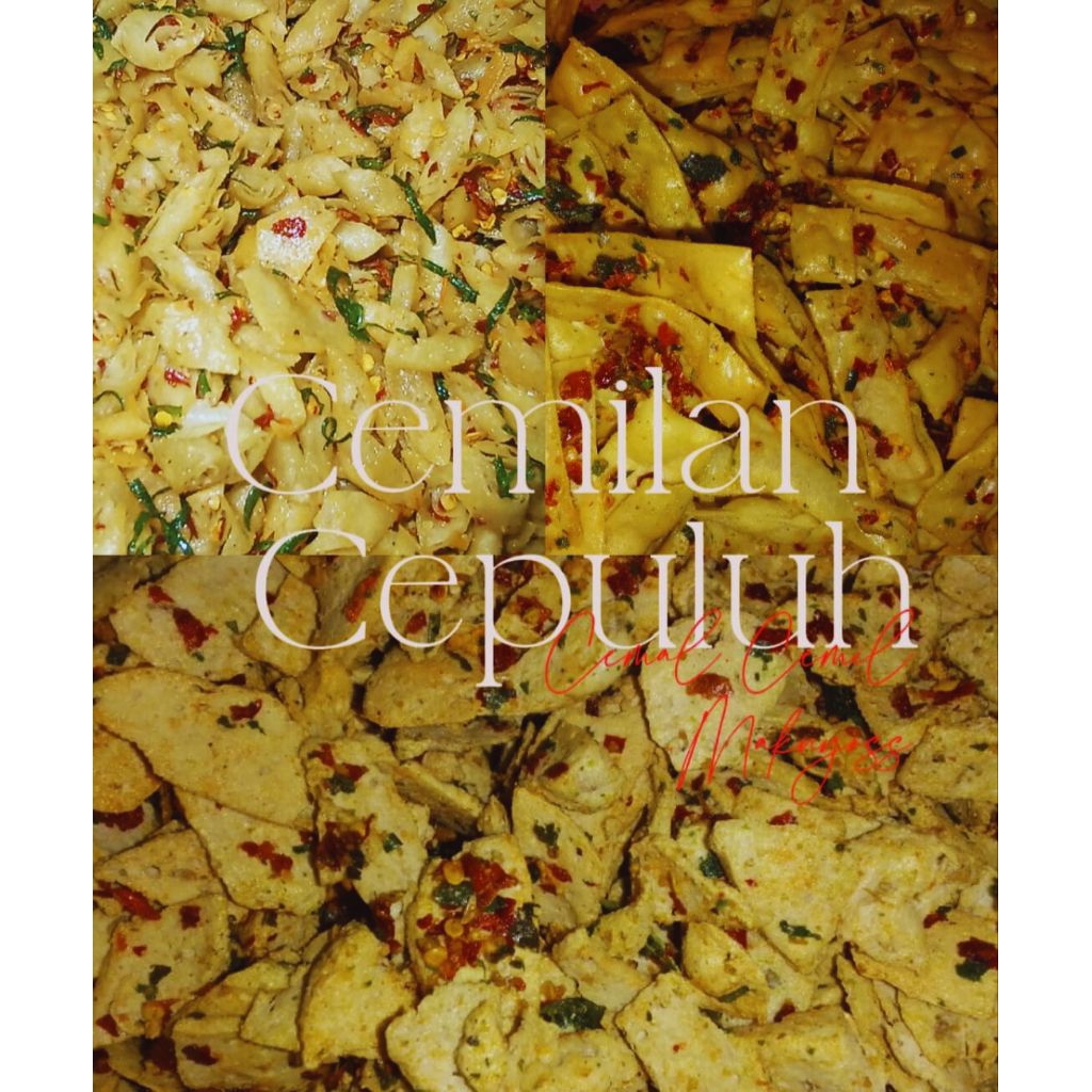 

cemilan basreng, lumpia, pangsit pedas daun jeruk