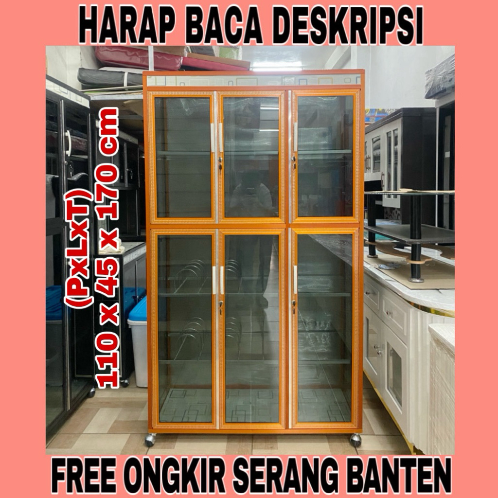 Rak Piring / Lemari Piring 3 Pintu Aluminium Roda (Free Ongkir Serang Banten)