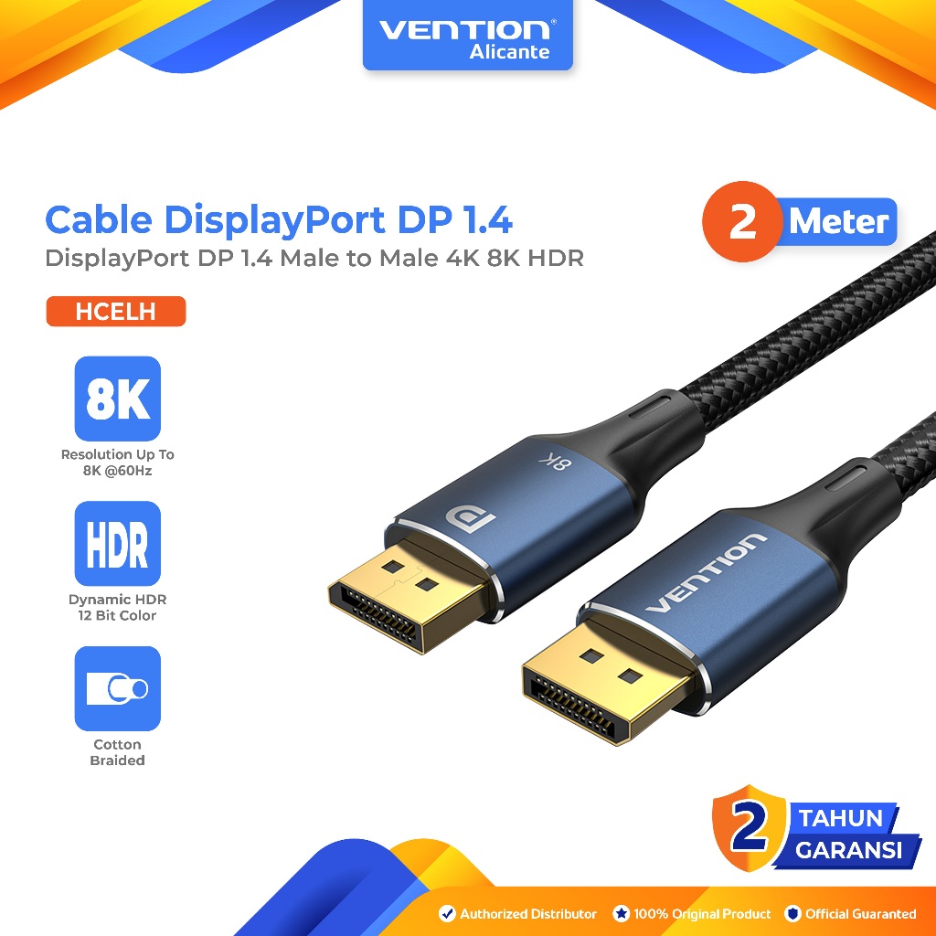 Vention Kabel Display Port Male to Display Port Male 8K DisplayPort DP 1.4 Cable Ultra HD HDR 1080P 