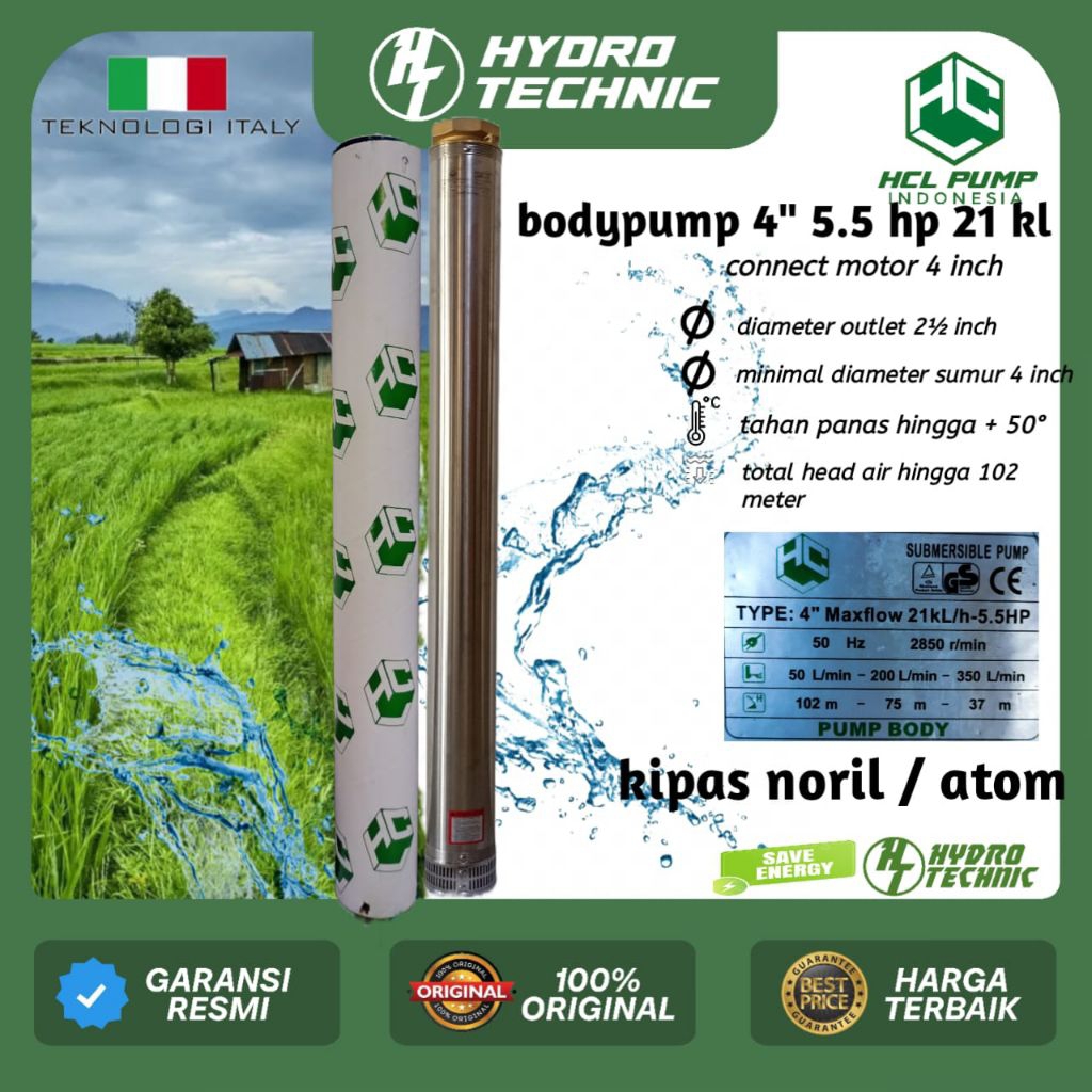 kipas submersible hcl pump 5.5 hp 21 kl body 4"
