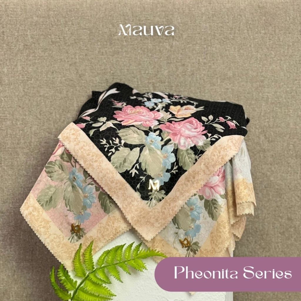 Mauva hijab - Hijab Motif Pheonita Series Jilbab Motif cantik Hitam Black Nude Pink Light Grey Abu m