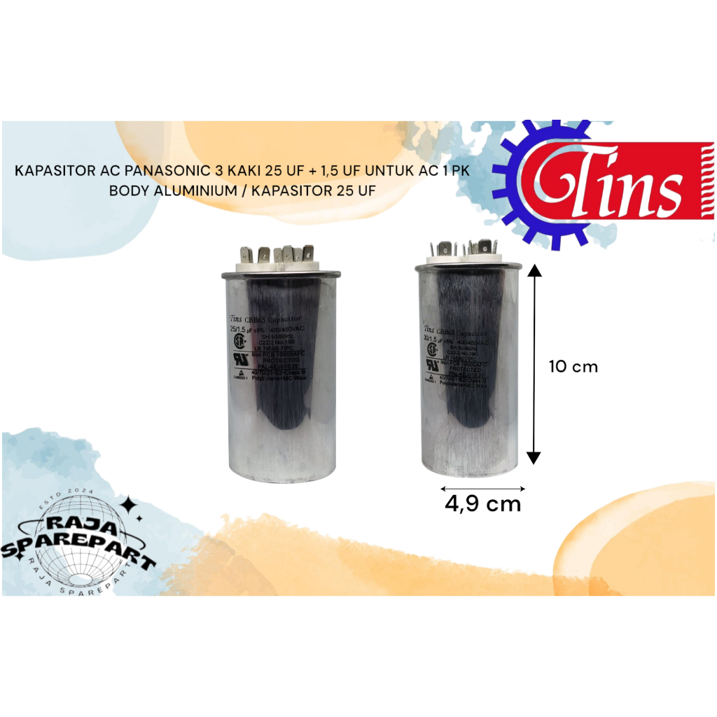 KAPASITOR AC PANASONIC 3 KAKI 25 UF + 1,5 UF UNTUK AC 1 PK BODY ALUMINIUM / KAPASITOR 25 UF