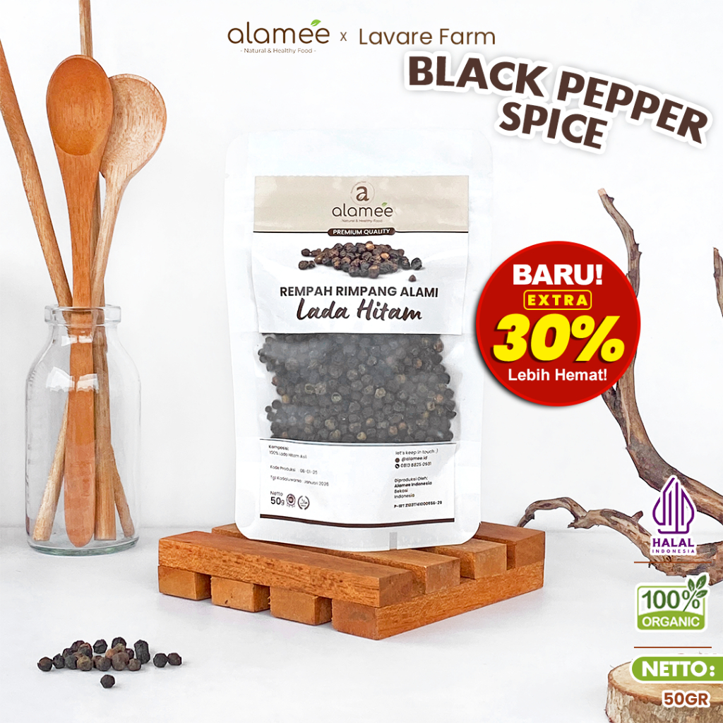 

ALAMEE Lada Hitam Biji Organik Utuh Whole Black Pepper Blackpepper Rempah Rimpang Organik Alami 50g BUMA