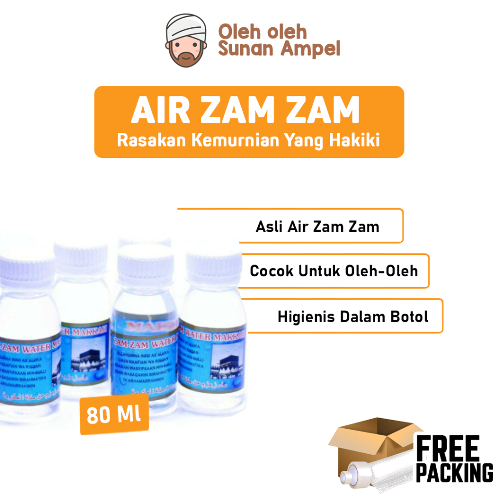 

AIR ZAM-ZAM 80 ML Paket Oleh-Oleh Haji Dan Umroh Zam-Zam Bermanfaat Sebagai Penawar Segala Penyakit