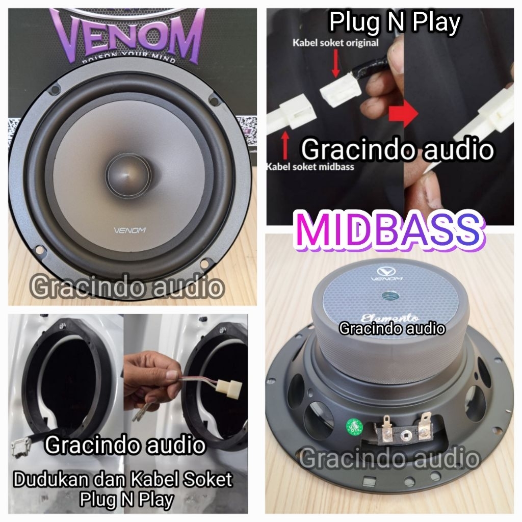 Speaker Midbass Venom Elemento 6.5inch Plug N Play Pintu Mobil Toyota Calya Original Venom