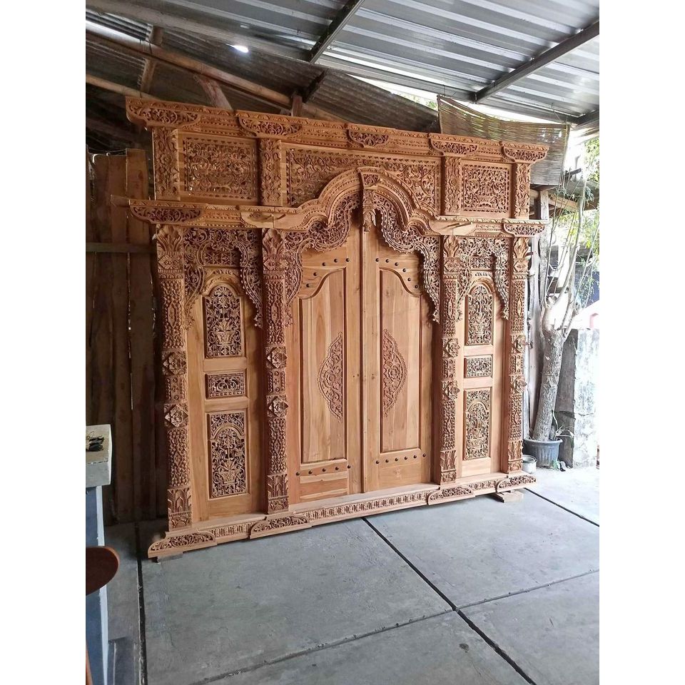 Pintu Gebyok Ukir Jati Jepara Ukuran 3 M Dan 2 Jendela Jawa 2 Unit