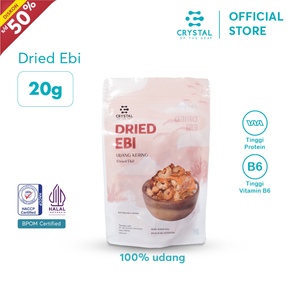 

CRYSTAL OF THE SEA Dried Eby Udang Kering Halal BPOM 80GR Kering Murni Low Salt MPASI Rendah Garam 014