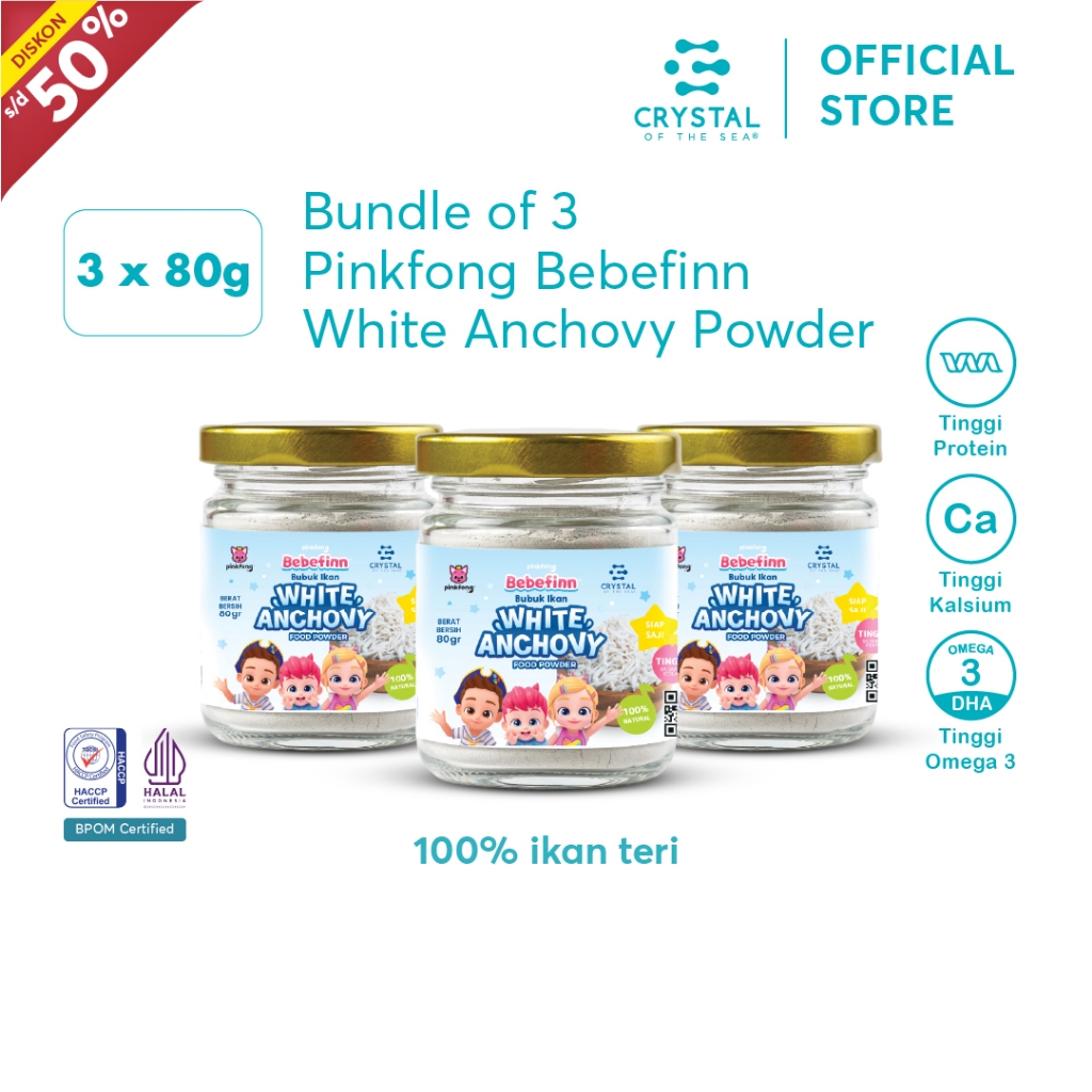 

Crystal of the Sea - (Bundle of 3 box 80GR) White Anchovy Powder / Bubuk Ikan Teri Nasi / Whitebait