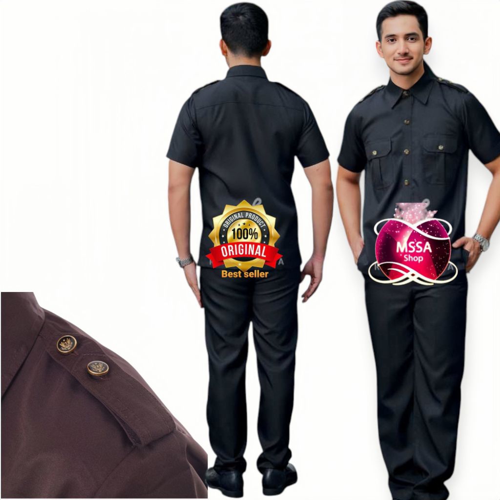KONVEKSI LANGSUNG Mssashop stelan Seragam Safari Baju Safari Setelan Safari hitam coklat Security Se