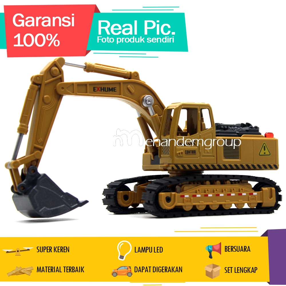 Diecast Miniatur Mainan Mobil Konstruksi Alat Berat Beko Excavator XHM Besi Metal LED