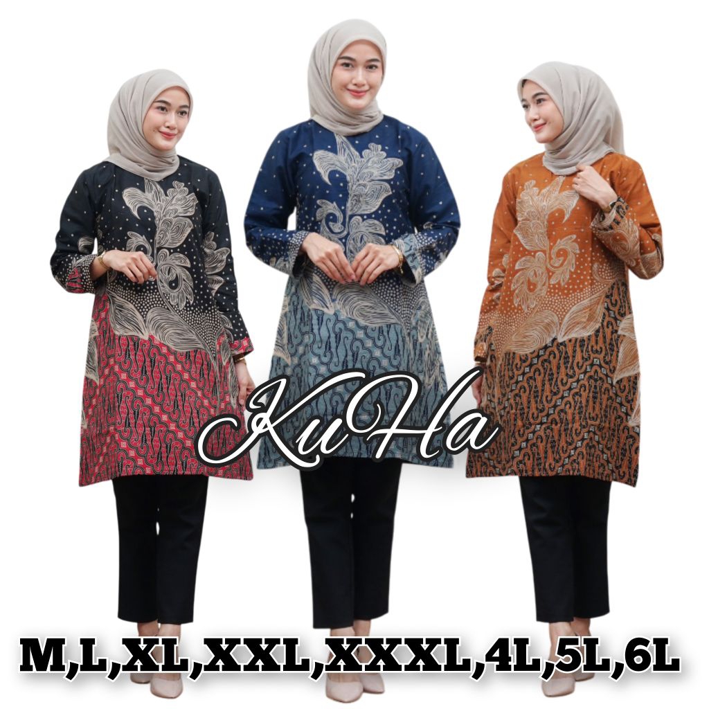 BAJU ATASAN TUNIK BATIK WANITA JUMBO/TUNIK BATIK PEKALONGAN/TUNIK BATIK WANITA JUMBO LD:130,140,150