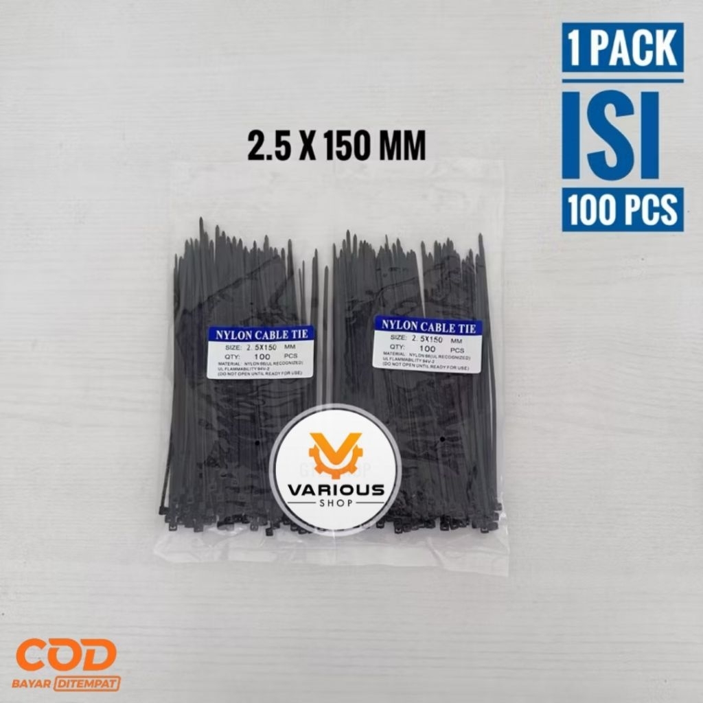 

TALI TIES KABEL TIE CABLE TIS 2.5 X 150 MM 15 CM ISI 100PCS HITAM