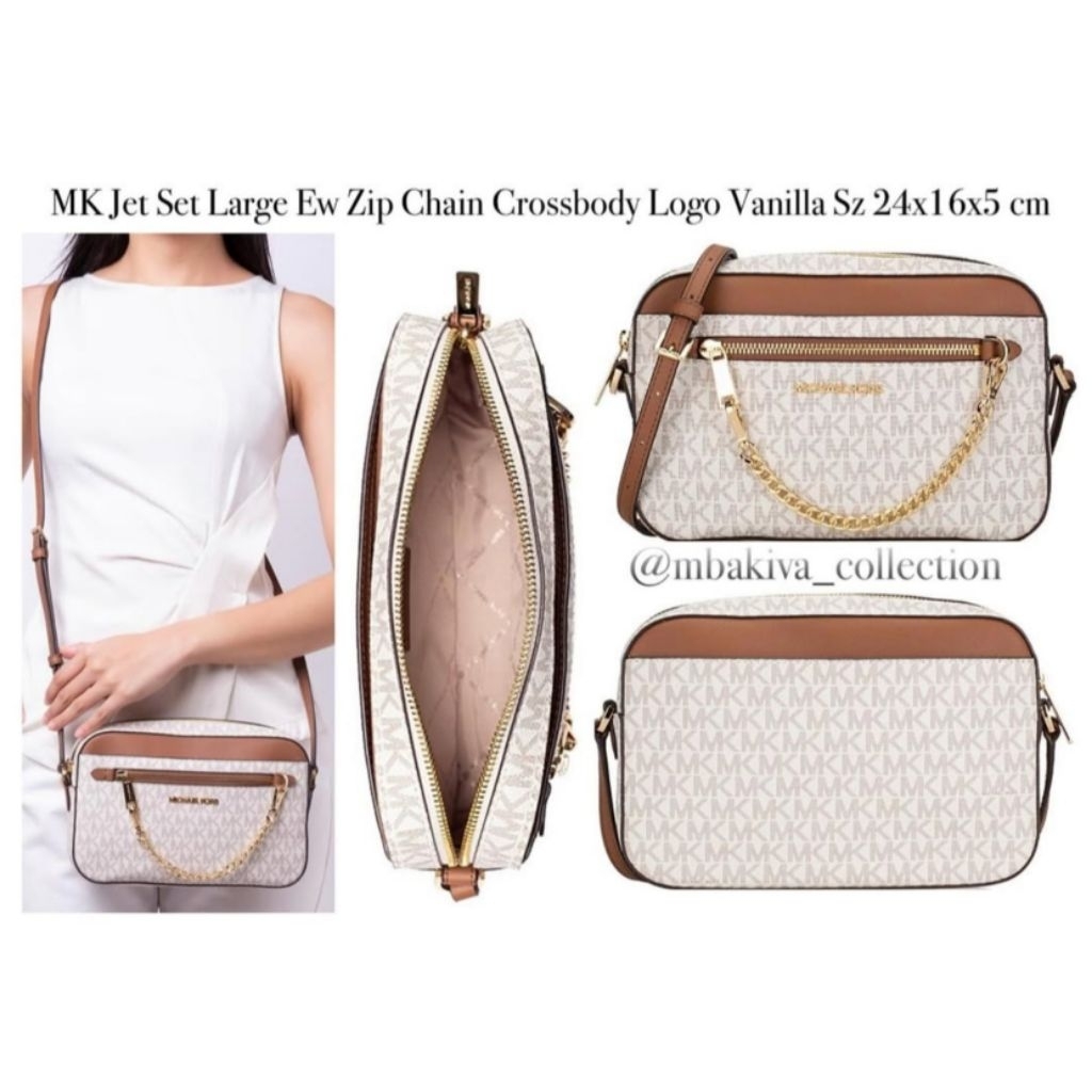 MK Jet Set Large Ew Zip Chain Crossbody Logo Vanilla