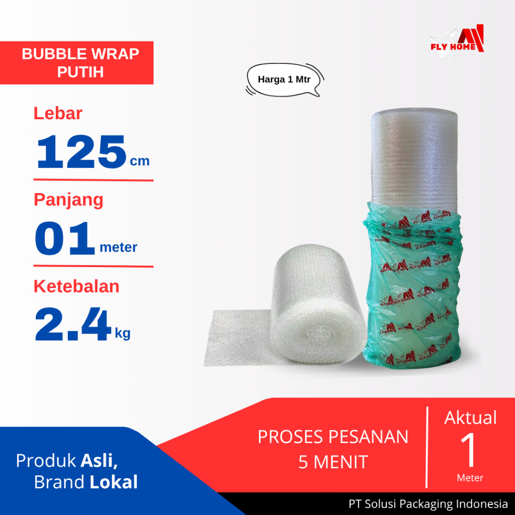 

FLYHOME Bubble wrap putih 1 meter potongan 2,4kg roll meteran 125 x 1meter