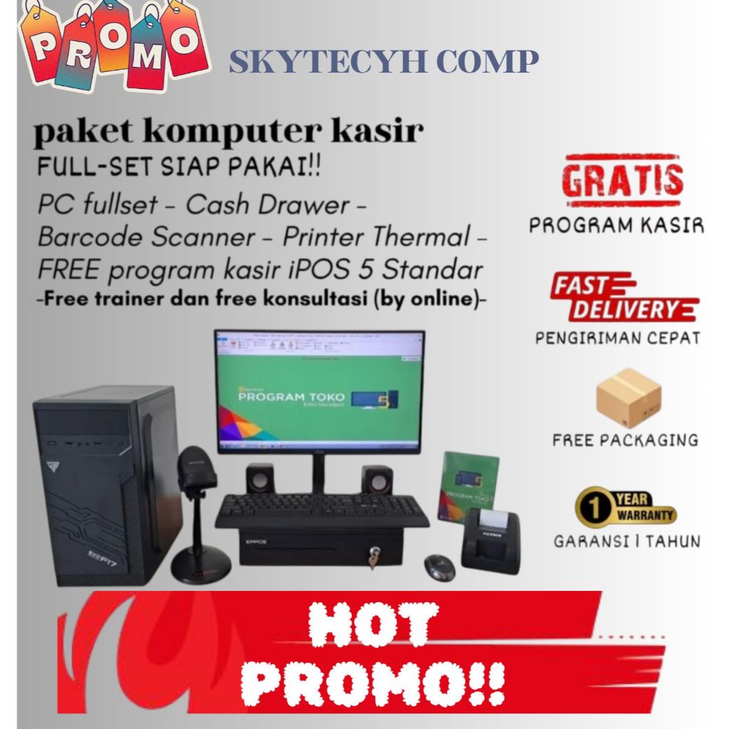 Komputer Kasir Fullshet Printer Thermal 80mm dan Scaner Omni Program Ipos 5.0 termurah