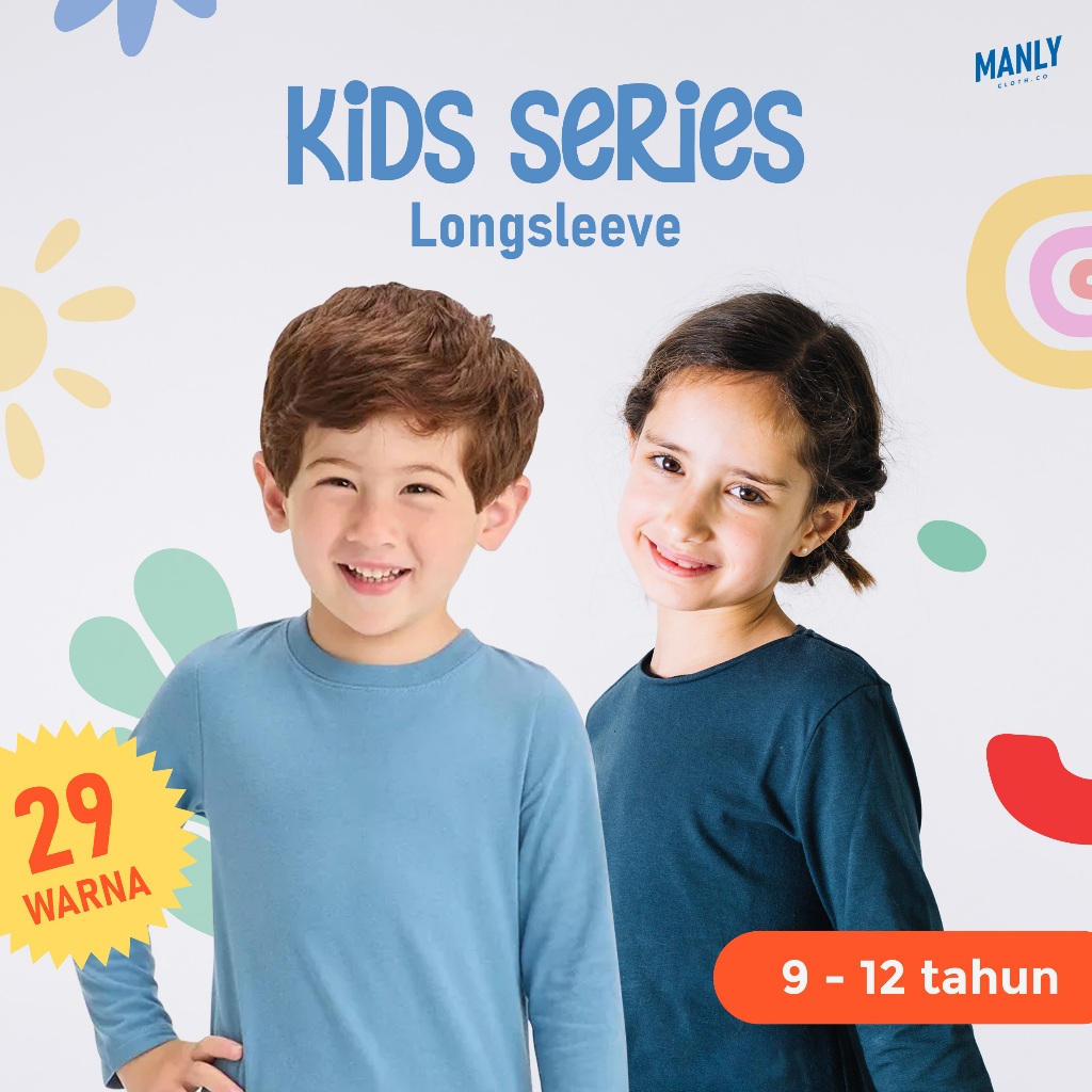 Kaos Anak Lengan Panjang Kaos Polos Panjang Anak - 9-12 Tahun
