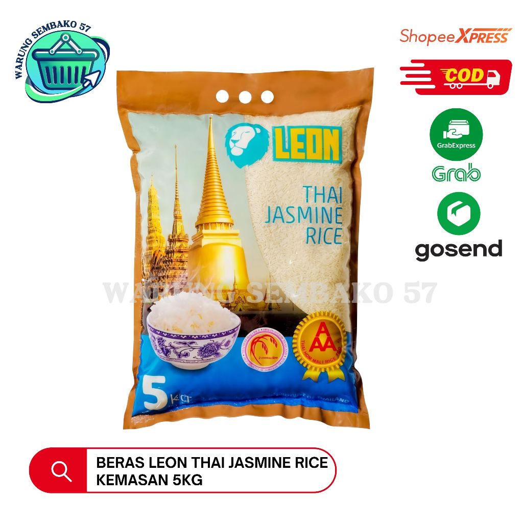 

Beras Leon Thai Jasmine Rice 5kg - Leon Beras Thai Jasmine Rice