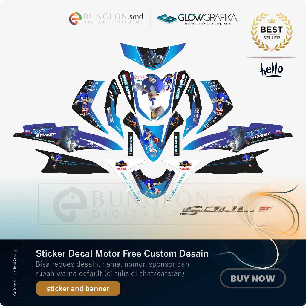 DECAL STIKER MOTOR CUSTOM YAMAHA MIO SOUL GT EDISI  SONIC BIRU