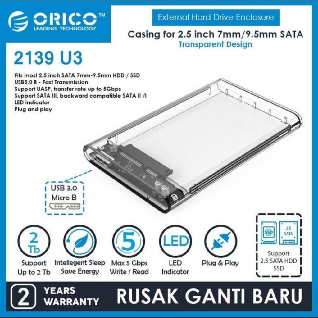 ORICO 2139U3 HDD Enclosure Transparan 2.5" HDD Fast Speed 2139 dan Orico 2139C3 G2 CR Enclosure Case