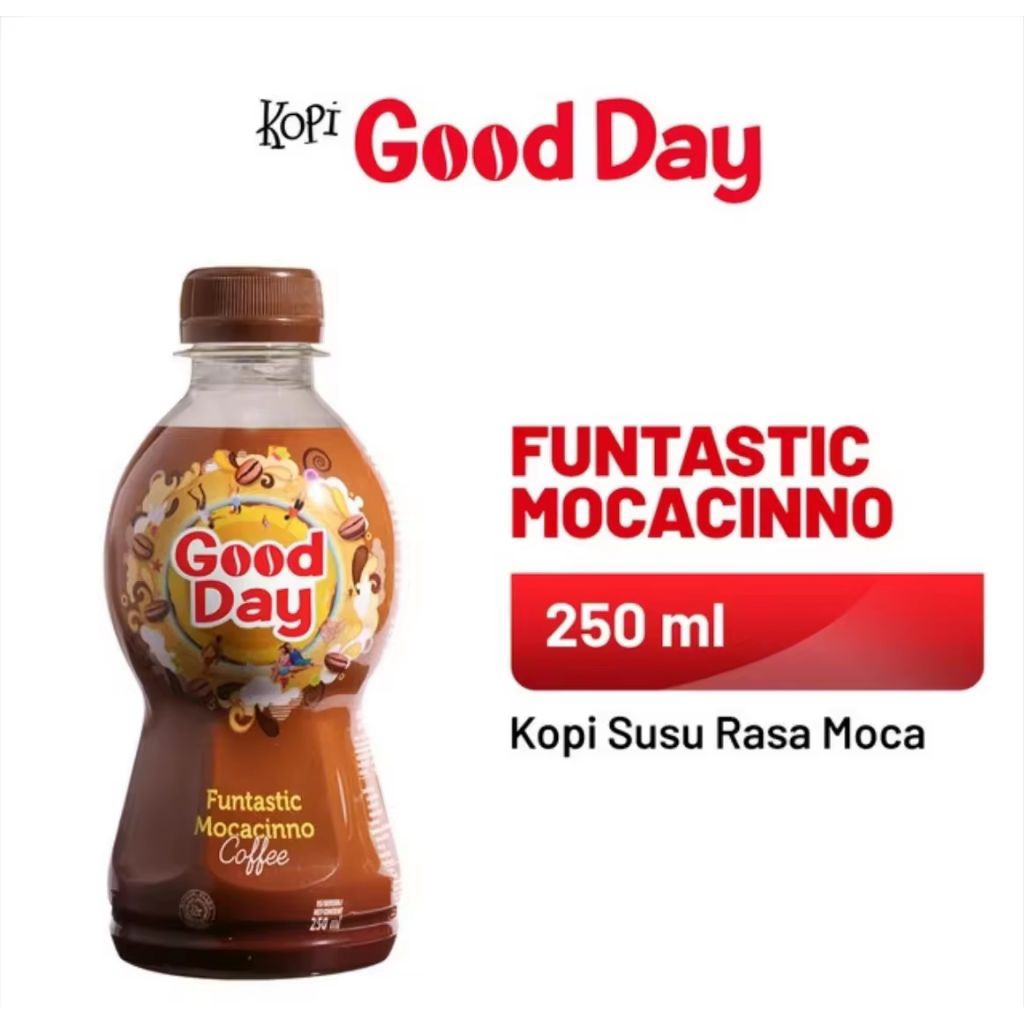 

Good Day Funtastic Mocaccino Coffee 1 Karton Isi 24 Botol x 240ml – Minuman Kopi Botol Siap Minum Rasa Cokelat & Kopi Segar