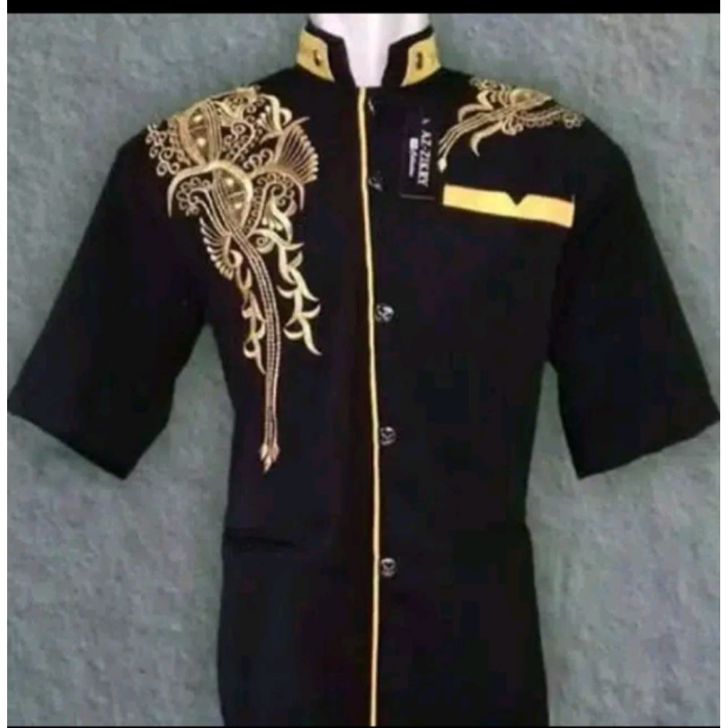 jasko lengan pendek dewasa hitam Lis kuning bordir