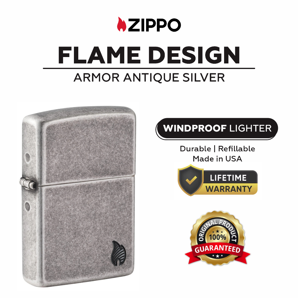 Zippo 46399, Flame Design Armor Antique Silver
