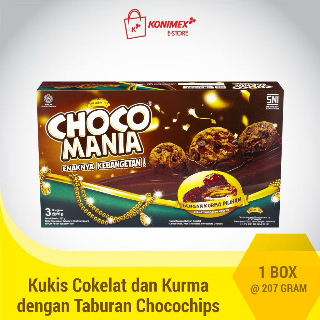 

READY STOCK Sobisco Choco Mania Cookies coklat kurma Chip 207 Gram CHOCO MANIA kurma 3x69g