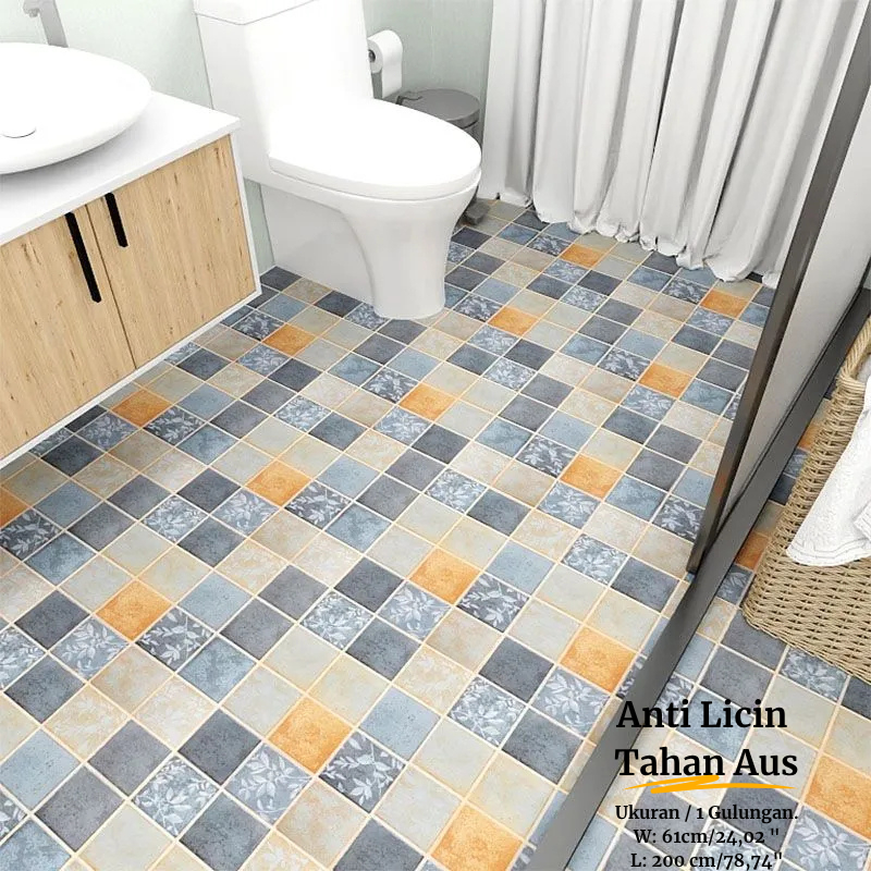 Stiker Lantai Tempel Keramik Tahan Air PVC Kamar Mandi Perekat Diri 2 Meter Wallpaper Dinding Tidak 