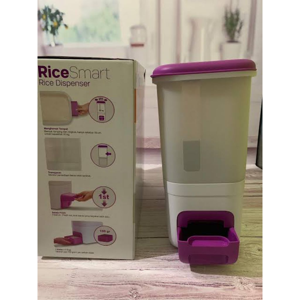 Tupperware rice smart rice dispenser tempat penyimpanan beras 10 kg white purple