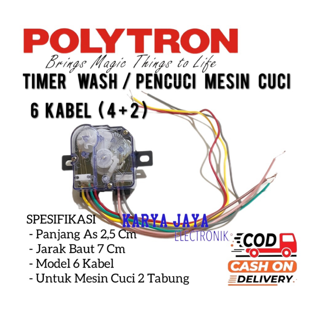 Timer Wash 6 Kabel Mesin Cuci POLYTRON 2 Tabung - Timer Mesin Cuci Polytron 6 Kabel
