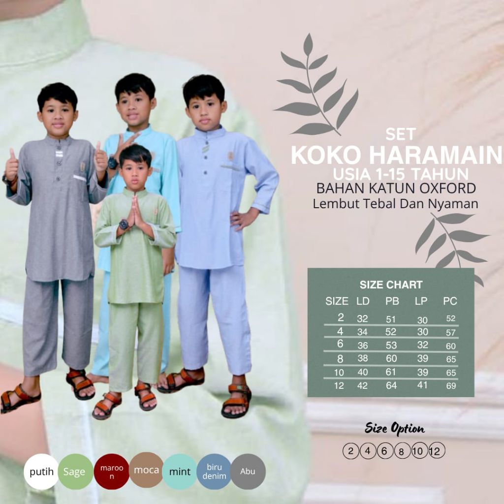 SET KOKO HAROMAIN TANGAN PANJANG BAHAN COTTON OXPORD