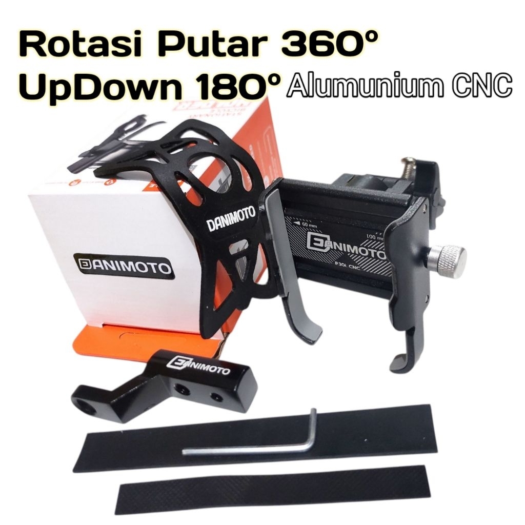 Holder HP Motor P30i Danimoto Dudukan Bahan Besi Rotasi 360° Spion Stang Vario Nmax Beat Scoopy Gub 