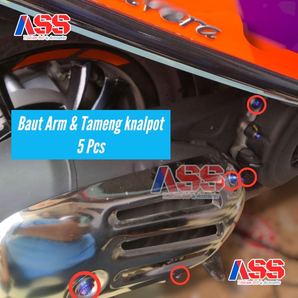 Baut Arm & Tameng knalpot Vespa Metic isi 5 Pcs