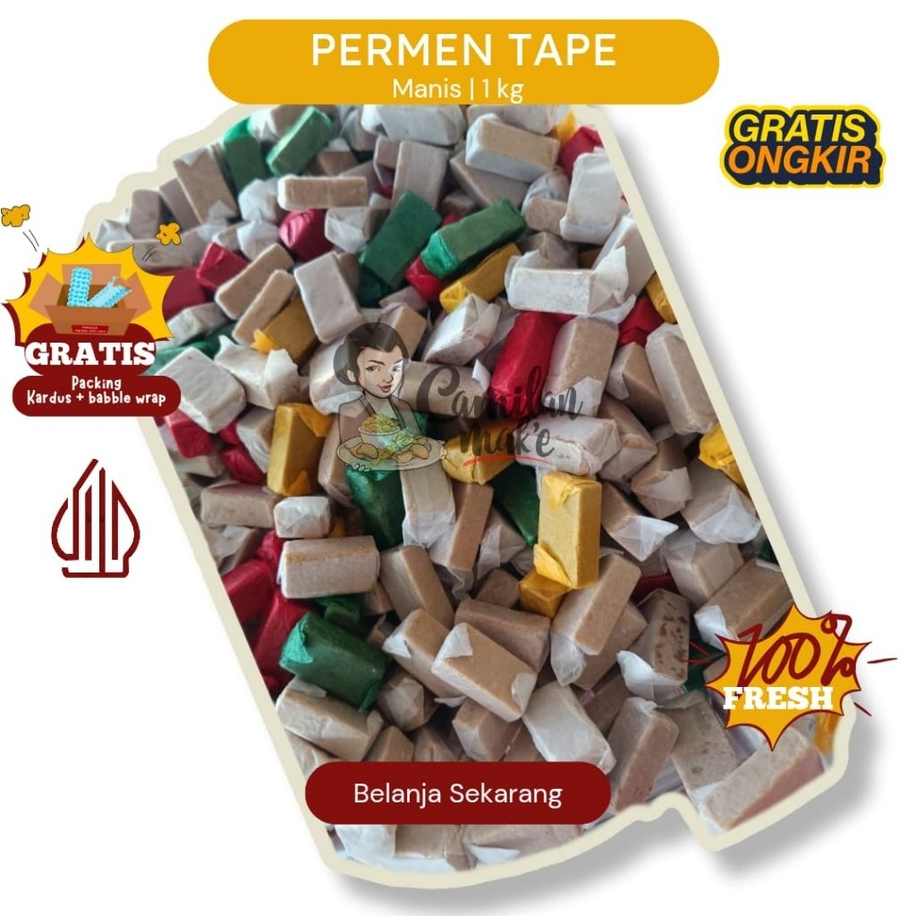 

PERMEN TAPE 1KG | CAMILAN MAK'E | CEMILAN OLEH-OLEH | JAJANAN JADUL | SNACK KILOAN