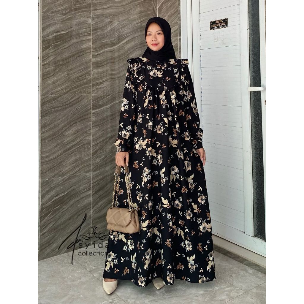 DRESS CRINKLE MOTIF BUNGA GAMIS CRINKLE MOTIF KOMBINASI MODEL TERBARU DRESS PREMIUM KEKINIAN (KV)