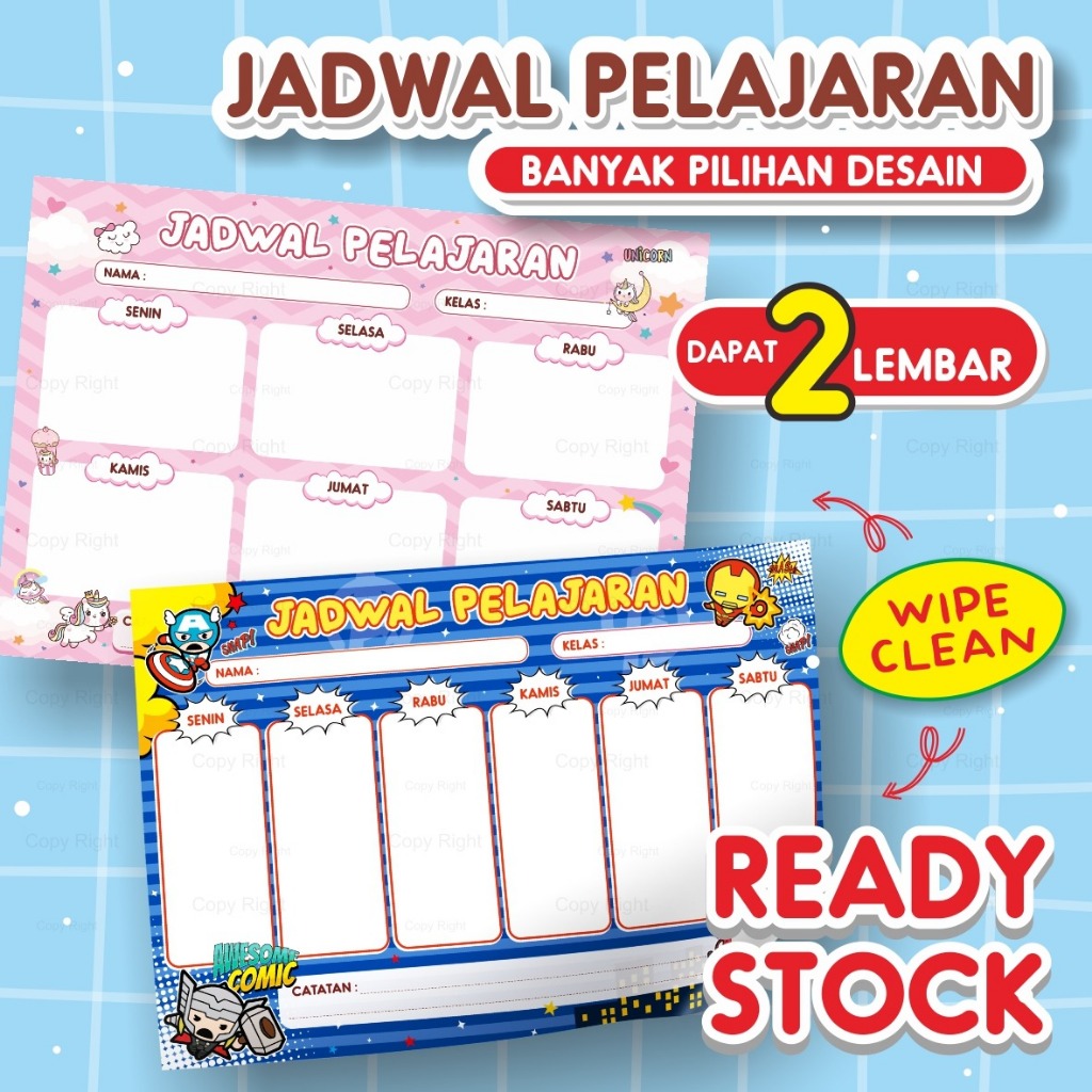 

Poster JADWAL PELAJARAN WIPE CLEAN | Poster Anak Sekolah Harian Readystock
