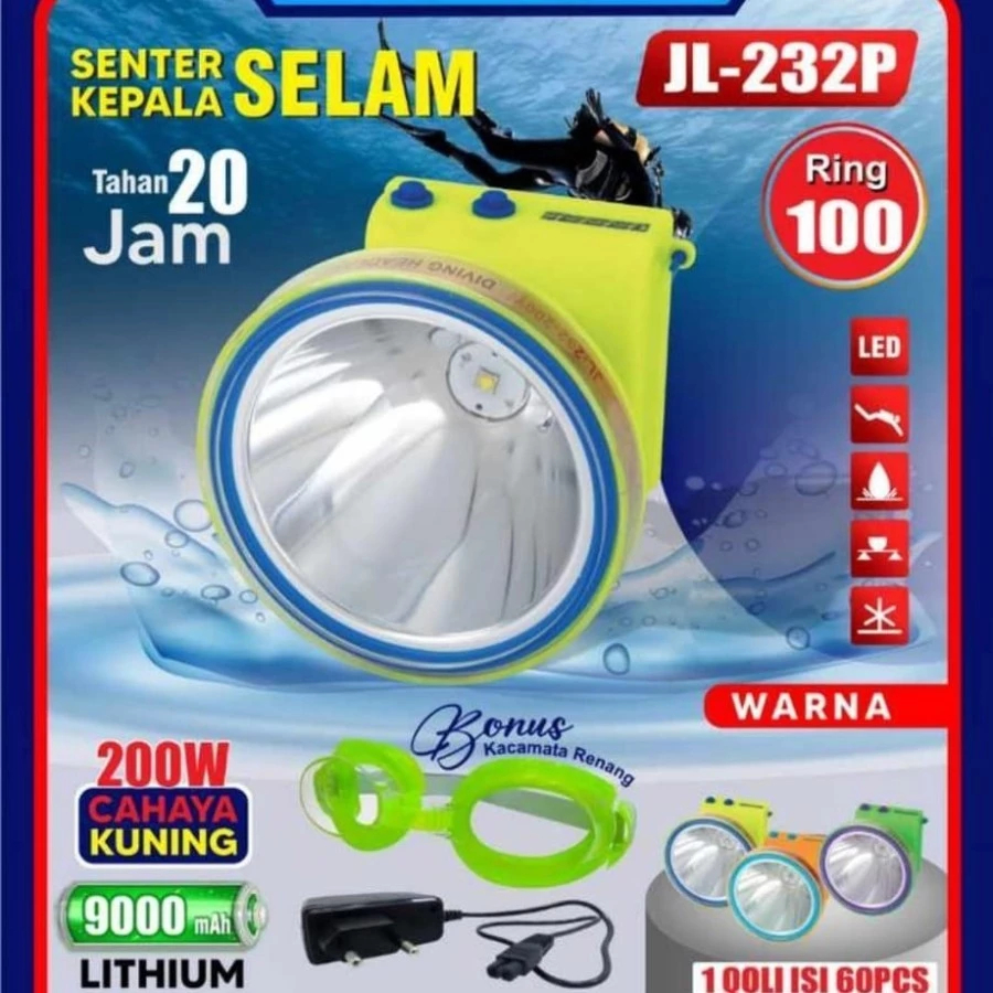 Senter Kepala Selam / Diving Jinlong JL-232P / JL 232P 250watt (Sinar Putih) Ring Super Jumbo