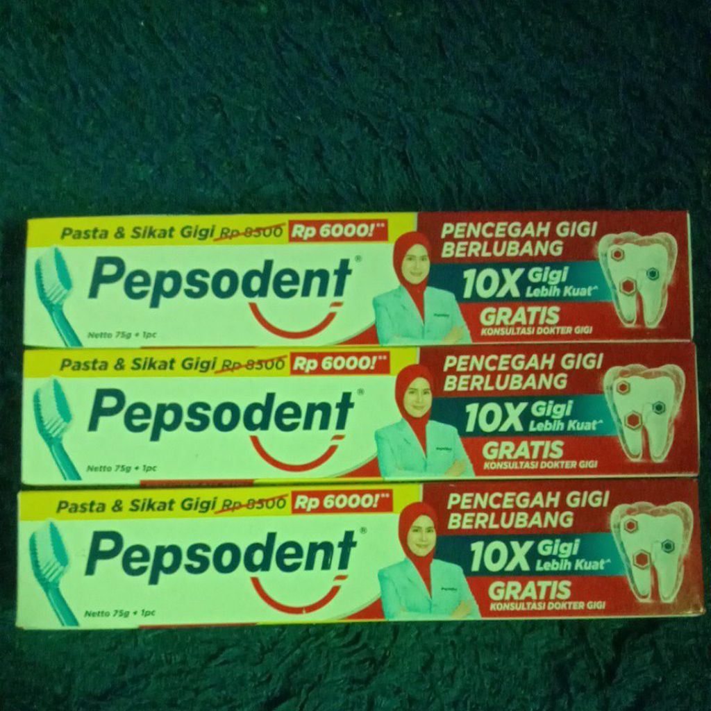 Pepsodent 75gr bonus sikat beli 3pack lebih murah