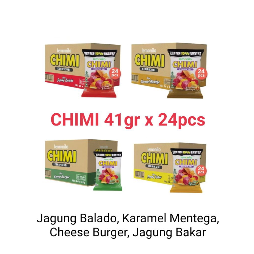 

Lemonilo CHIMI Keripik Ubi 41gr (1DUS: 24pcs) RASA JAGUNG BALADO & JAGUNG BAKAR& KARAMEL MENTEGA / Keripik Ubi Sehat / Cemilan Diet Sehat / Cemilan Sehat / Snack Sehat / Keripik Ubi Sehat / Kripik Ubi Madu / Keripik Ubi Ungu / Camilan No MSG / Gluten Free