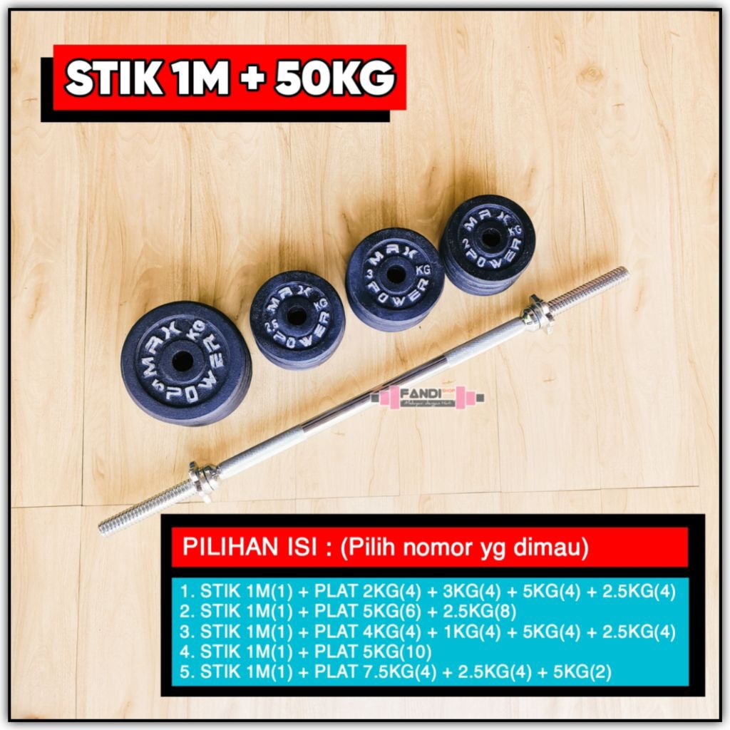 Stik Barbel 1m + Plat Barbel 50Kg