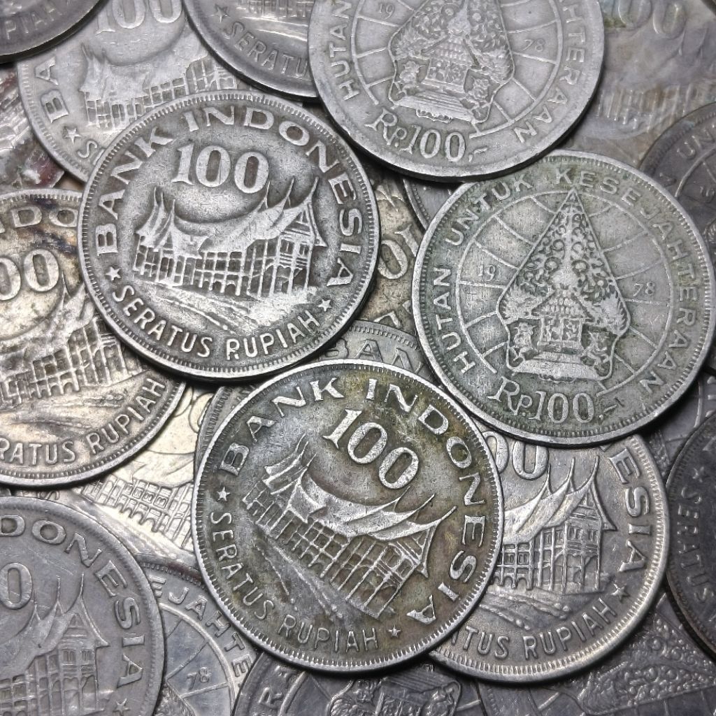 Kotor Rp 100 Rupiah tipis tahun 1978 Rumah Gadang Gunung Wayang Uang Koin Kuno logam Indonesia