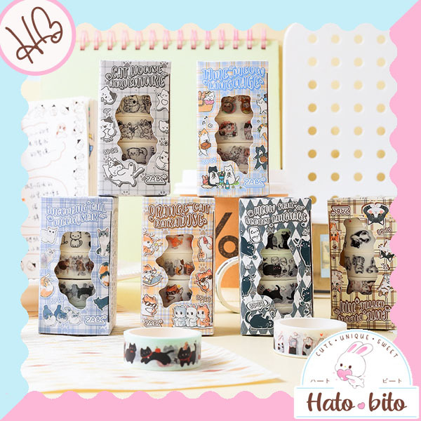 

1 set isi 5 pcs kitten series washi tape cute kucing lucu cat lover diy scrapbook journal aesthetic HB1971