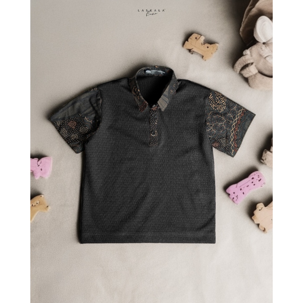 HAILUK Kids Devan Black Kemeja Polo Batik Anak Laki - Laki Lengan Pendek Premium