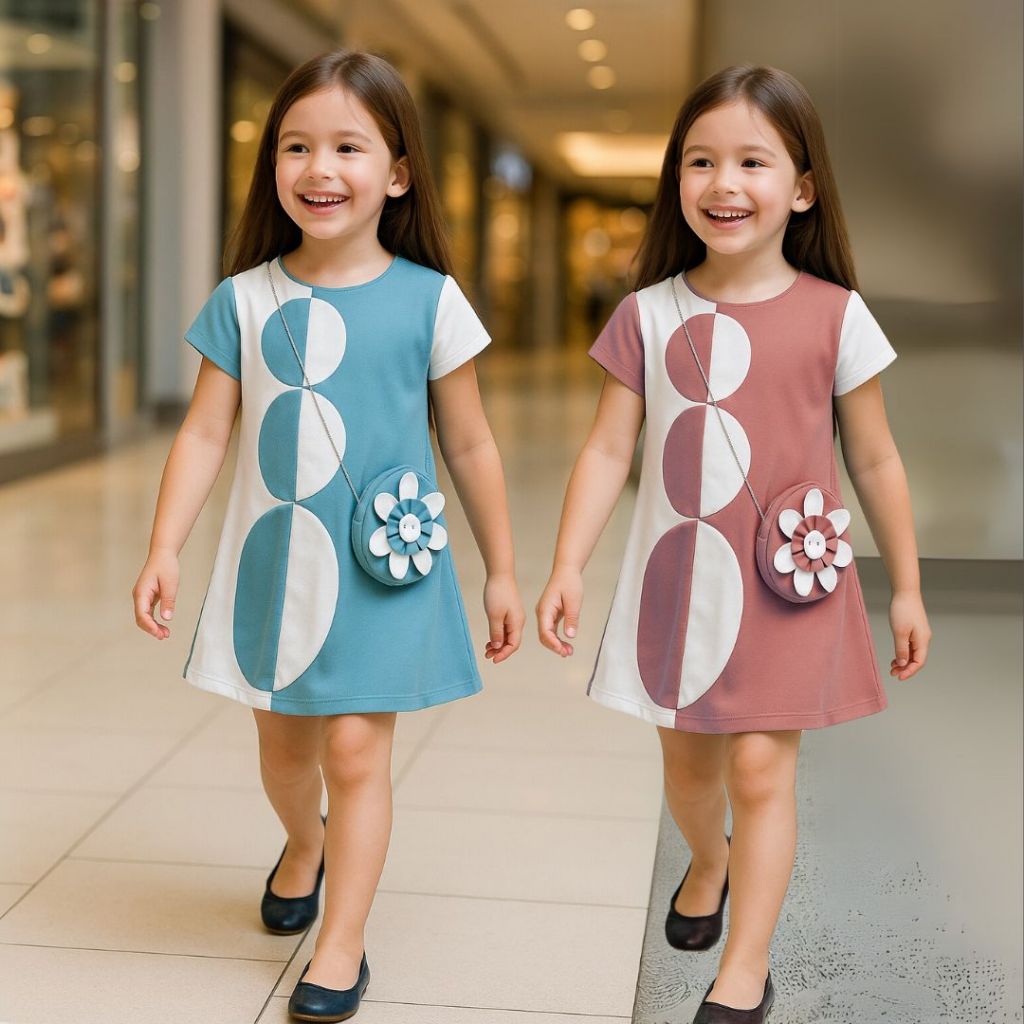 Dress Anak Perempuan REYNA di Sinetron Ikatan Cinta Bahan Kaos Scuba Fashion GRATIS TAS LUCU 4081